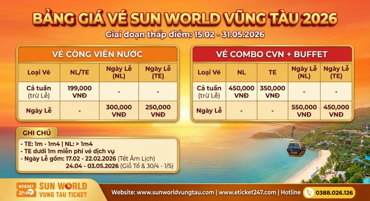Bảng Giá Vé Sun World Vũng Tàu 2026 Mới Nhất